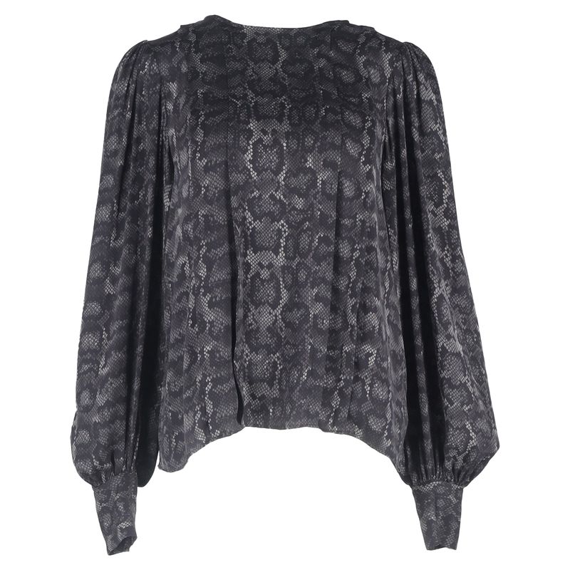 Anine Bing Renee Python Print Blouse In Grey Silk